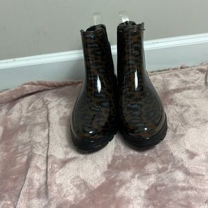 Leopard print rain boots